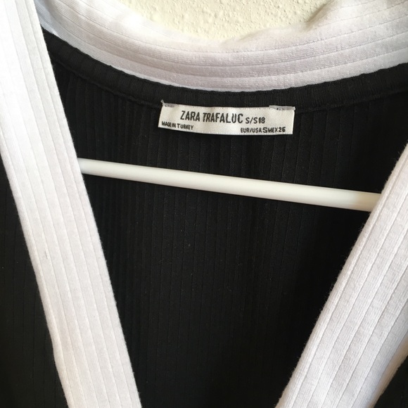 Zara Trafaluc Black and White Low V-Neck Shirt* - Picture 2 of 4